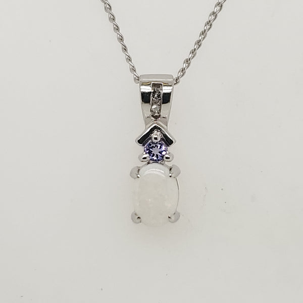 14kt White Gold Opal Tanzanite and Diamond Pendant Necklace