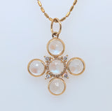 14K Yellow Gold Moonstone and Diamond Cross Pendant