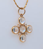 14K Yellow Gold Moonstone and Diamond Cross Pendant