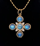 14K Yellow Gold Moonstone and Diamond Cross Pendant