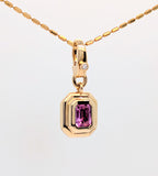14K Yellow Gold 0.93ct Emerald Cut Pink Sapphire Charm