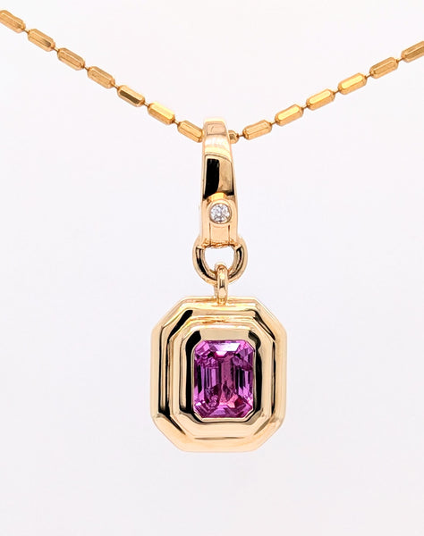 14K Yellow Gold 0.93ct Emerald Cut Pink Sapphire Charm