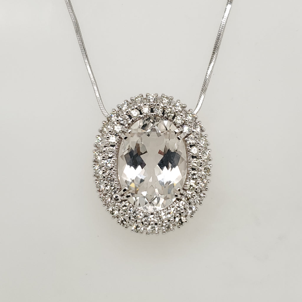 14kt White Gold White Topaz and Diamond Pendant Necklace