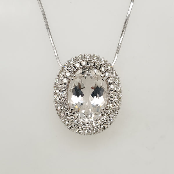 14kt White Gold White Topaz and Diamond Pendant Necklace