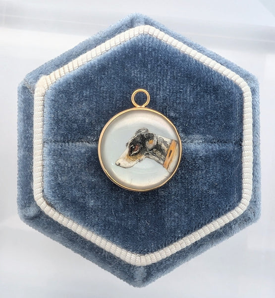 14K Yellow Gold Vintage Canine ""Essex Crystal"" Quartz and Mother-of-Pearl Charm