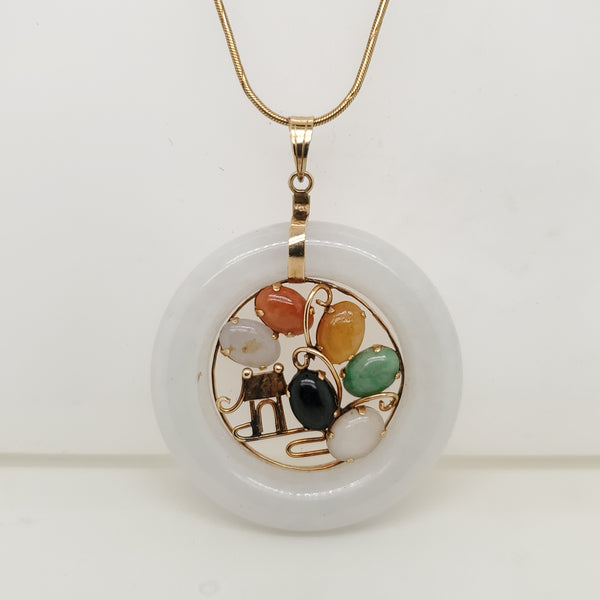 Vintage 14kt Yellow Gold Jade Pendant Necklace