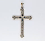 Vintage 1930s White and Yellow Gold Diamond and Sapphire Cross Pendant
