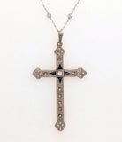 Vintage 1930s White and Yellow Gold Diamond and Sapphire Cross Pendant
