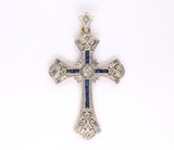 Vintage White and Yellow Gold Diamond and Sapphire Cross Pendant