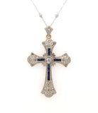 Vintage White and Yellow Gold Diamond and Sapphire Cross Pendant