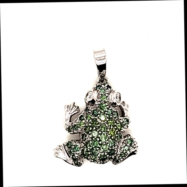18kt White Gold Diamond and Tsavorite Garnet Frog Pendant