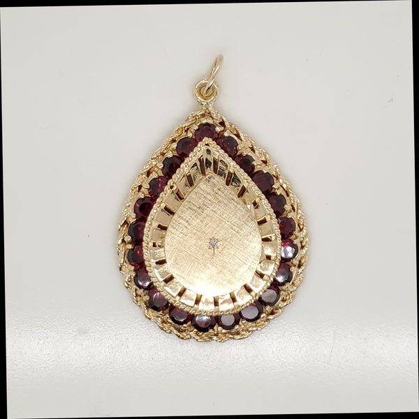 Vintage 14kt Yellow Gold Garnet Locket Charm Pendant