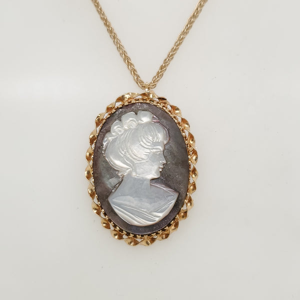 14kt Yellow Gold Cameo Brooch Pendant