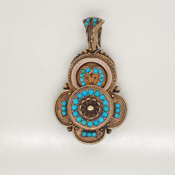 Antique Victorian 14kt Yellow Gold Turquoise Pendant Locket