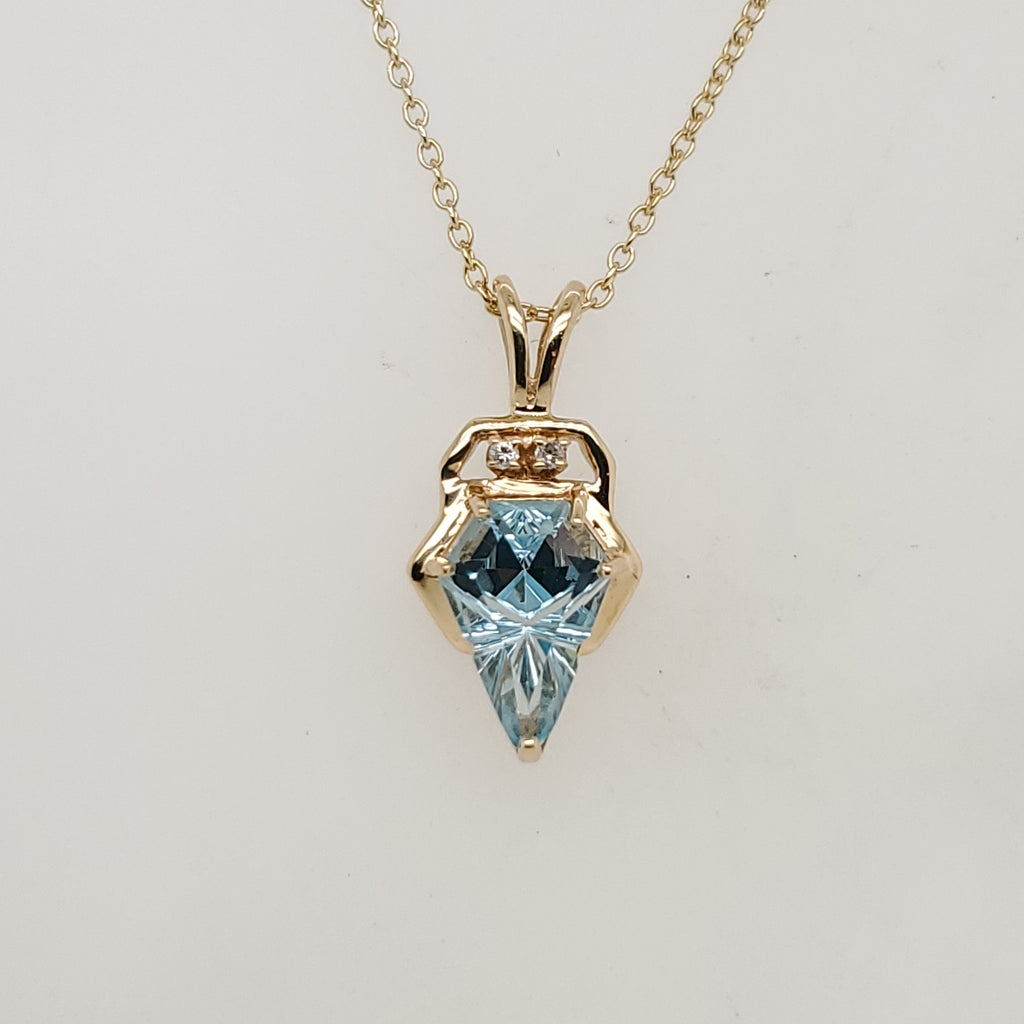 14kt Yellow Gold Blue Topaz and Diamond Pendant Necklace