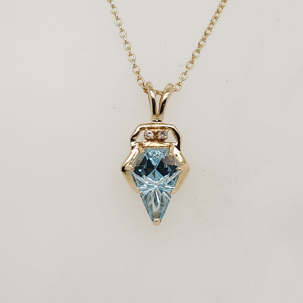 14kt Yellow Gold Blue Topaz and Diamond Pendant Necklace