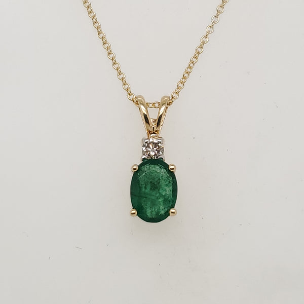 14kt Yellow Gold Emerald and Diamond Pendant