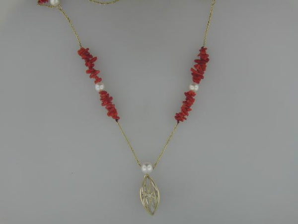 C Wade Competition Piece 14Ktyg Diamond Pearl Coral Neckalce Rtx