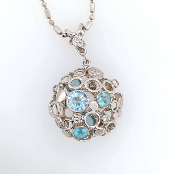 Robert Whatley Hand Made Aquamarine And Diamond Pendant Necklace