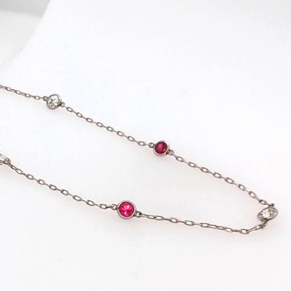 Platinum Diamond And Ruby 22"" Diamonds By The Yard Necklace