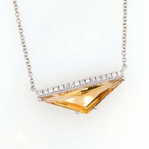 14kt white gold Citrine and Diamond Necklace.