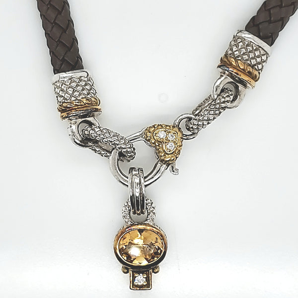 Judith Ripka 18kt gold, silver, citrine and diamond necklace