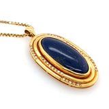 Vintage 18kt Yellow Gold Lapis and Diamond Pendant Necklace