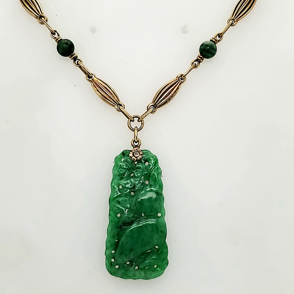 Art Deco 14kt Yellow gold Jadeite Jade Necklace