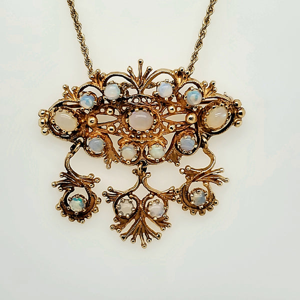 Estate 14Kt Yellow Gold And Opal Pendant Necklace/Brooch