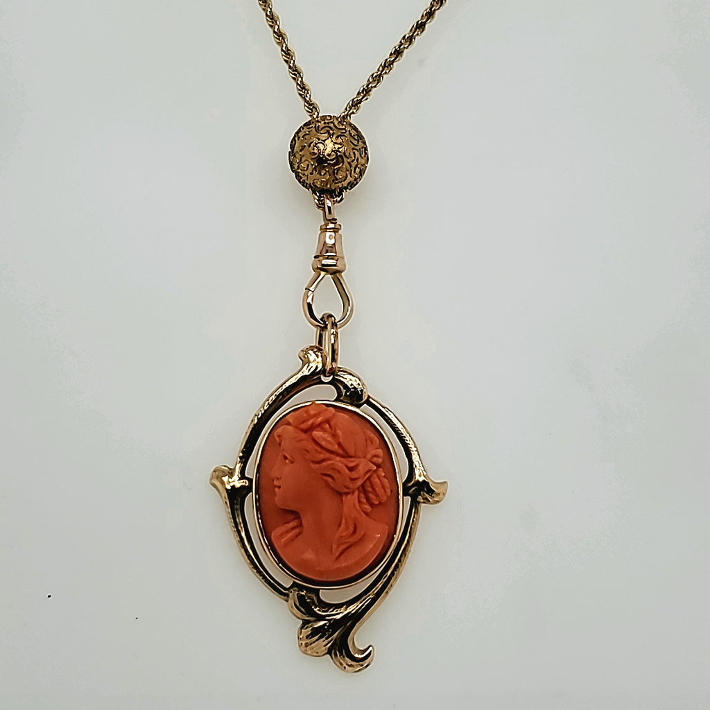 Late Victorian/Early Art Nouveau Coral Cameo Necklace