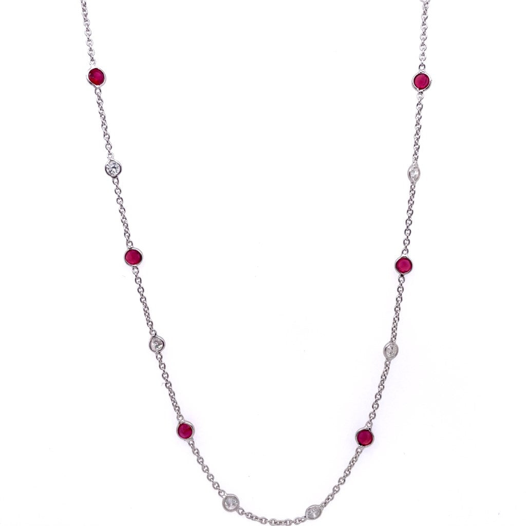 18kt White Gold 21"" Ruby And Diamond By The Yard Necklace