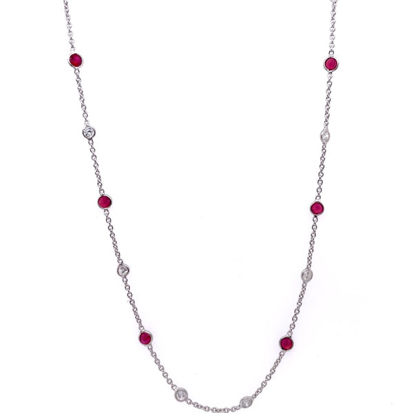 18kt White Gold 21"" Ruby And Diamond By The Yard Necklace