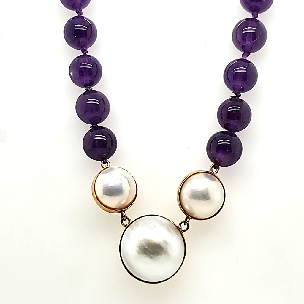 18kt Yellow gold Amethyst and Pearl Necklace