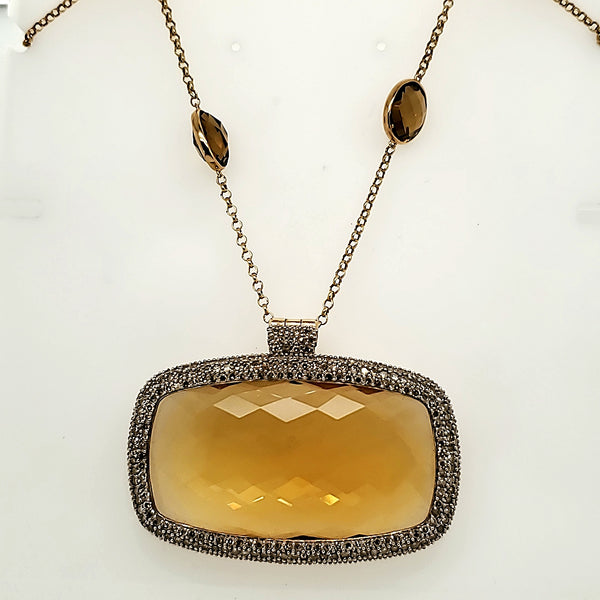 Substantial 14kt Yellow Gold Citrine and Diamond Necklace