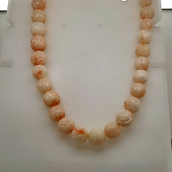 Vintage 24"" 10 mm  Carved  Round Coral Bead Necklace