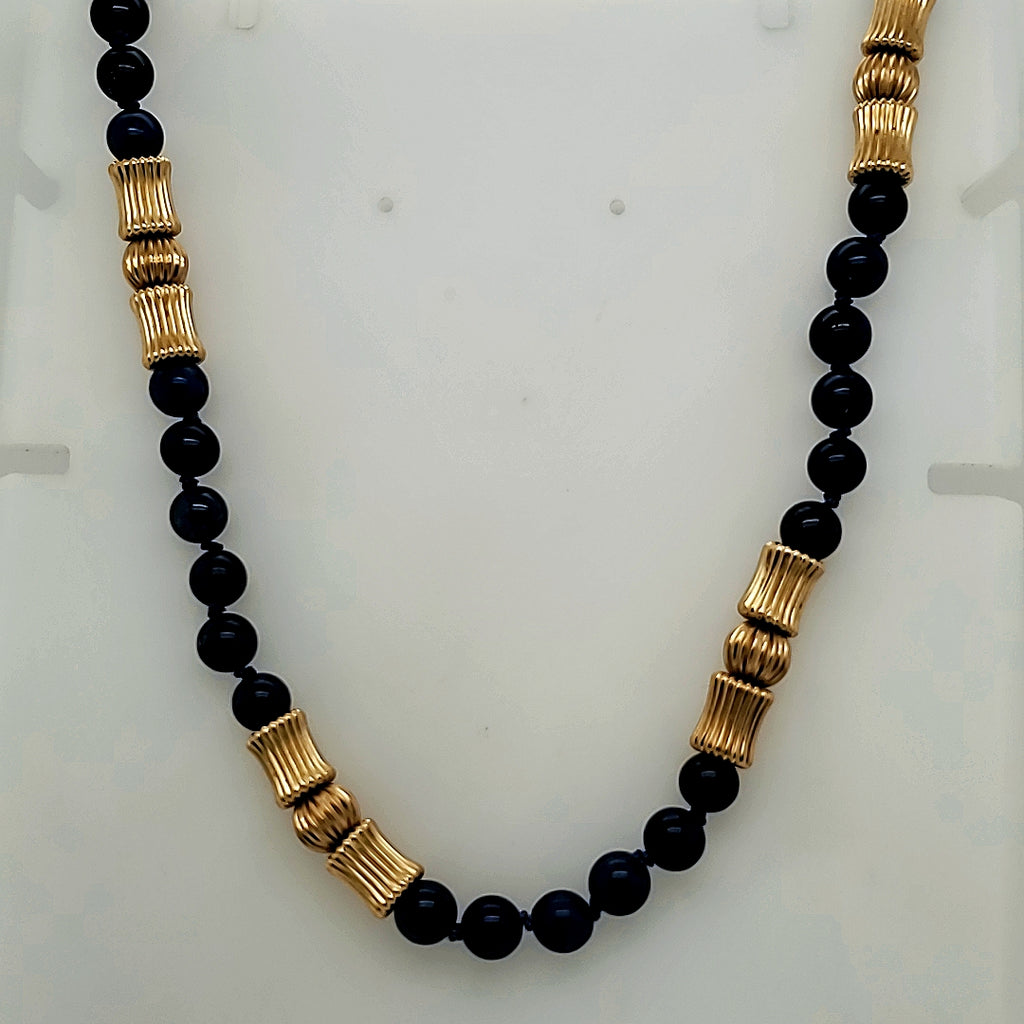 14Kt Yellow Gold And Lapis Bead Necklace