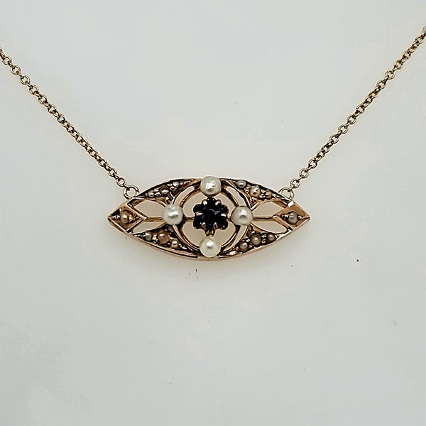 Vintage 14kt Yellow Gold Sapphire and Pearl Necklace