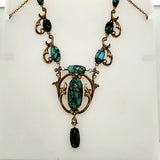 18kt Yellow Gold Art Nouveau Turquoise and Diamond Necklace