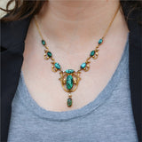 18kt Yellow Gold Art Nouveau Turquoise and Diamond Necklace