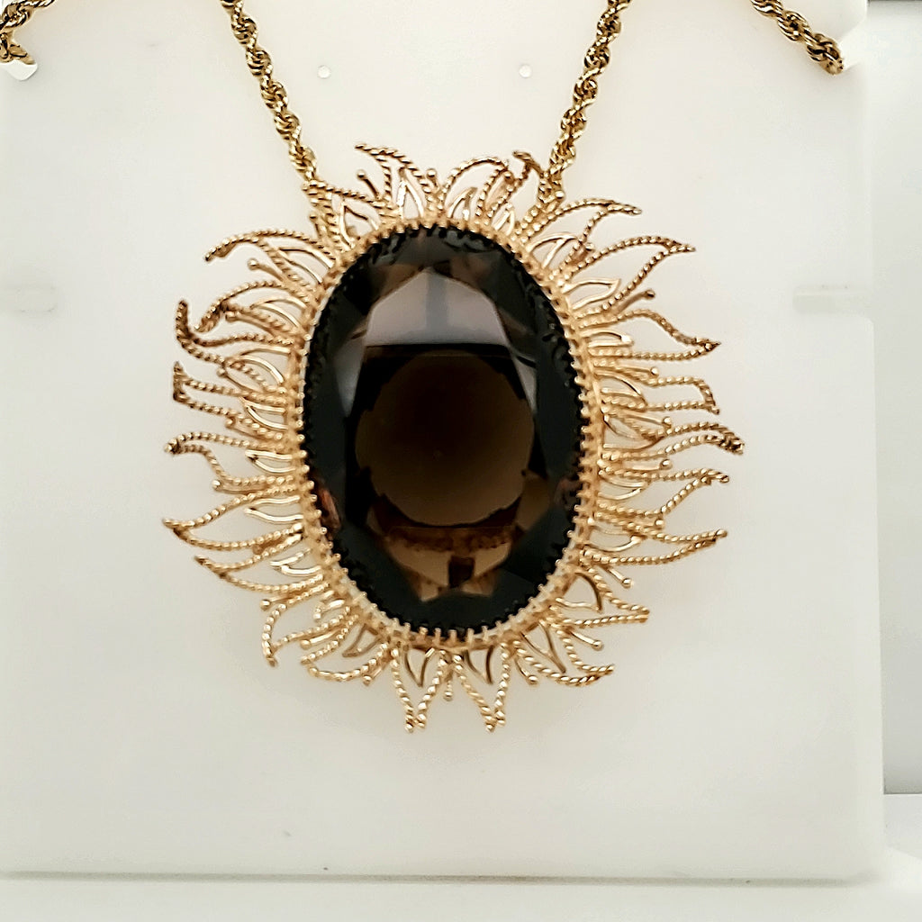 Large 14kt Yellow Gold Smoky Topaz Pendants