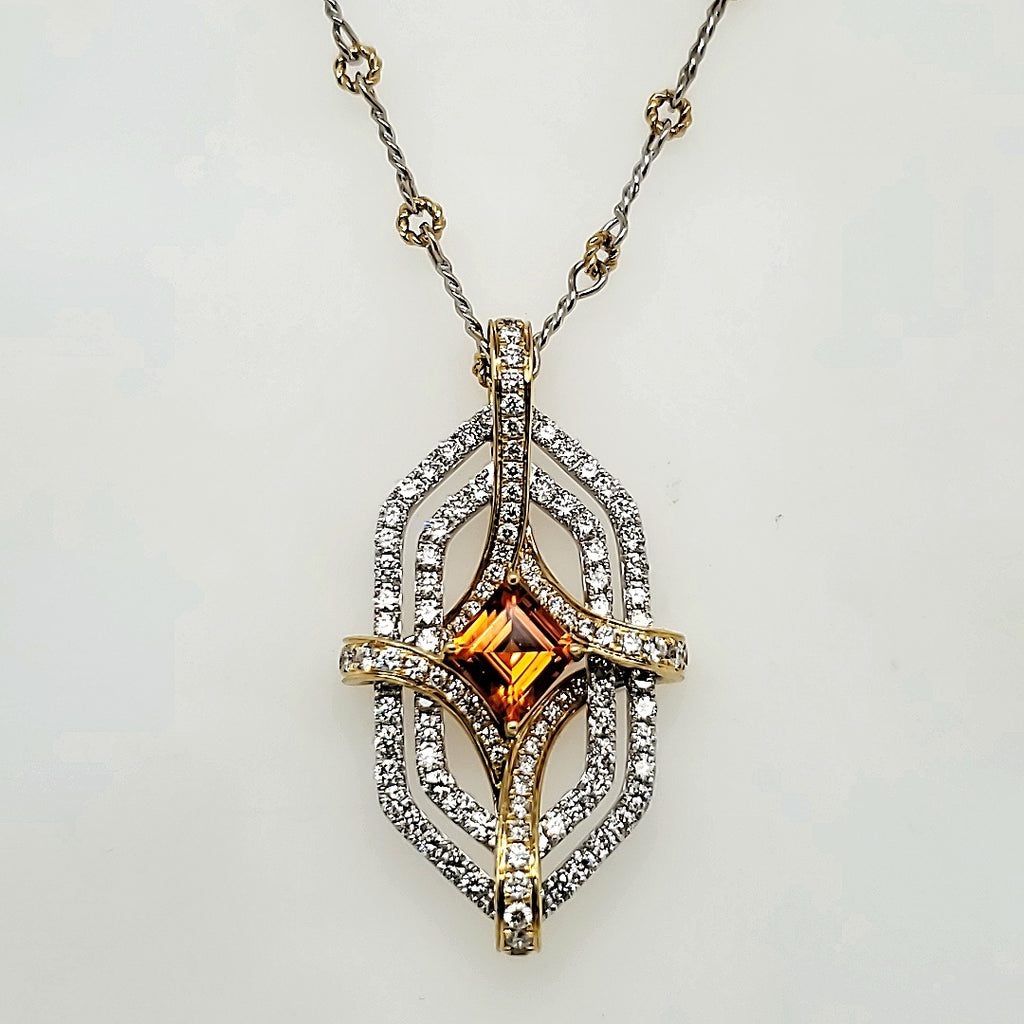 18kt White and Yellow Gold Citrine and Diamond Pendant Necklace