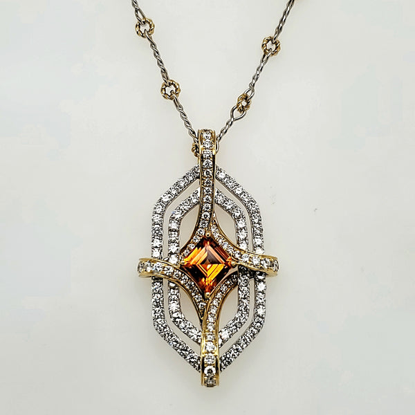 18kt White and Yellow Gold Citrine and Diamond Pendant Necklace