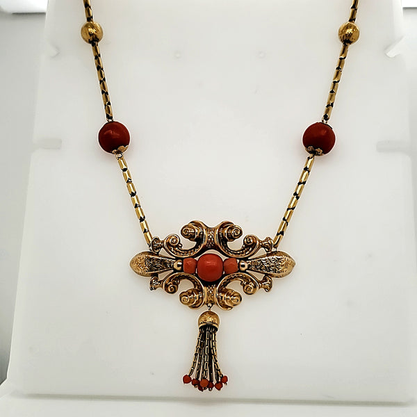 Antique Victorian 18kt Yellow Gold and Coral Necklace