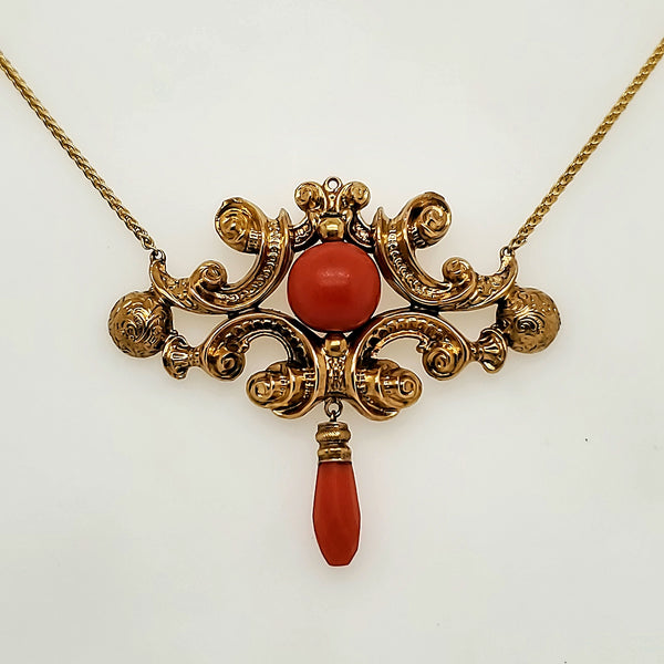 Antique Victorian 18kt Yellow Gold and Coral Necklace