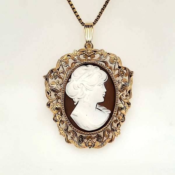 Vintage 14kt Yellow Gold Filigree Cameo Necklace