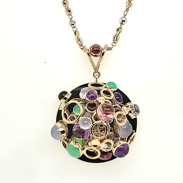 Robert Whatley 14kt Gold and Gemstone 3-D Pendant Necklace