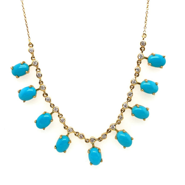 14kt Yellow Gold Turquoise And Diamond Necklace