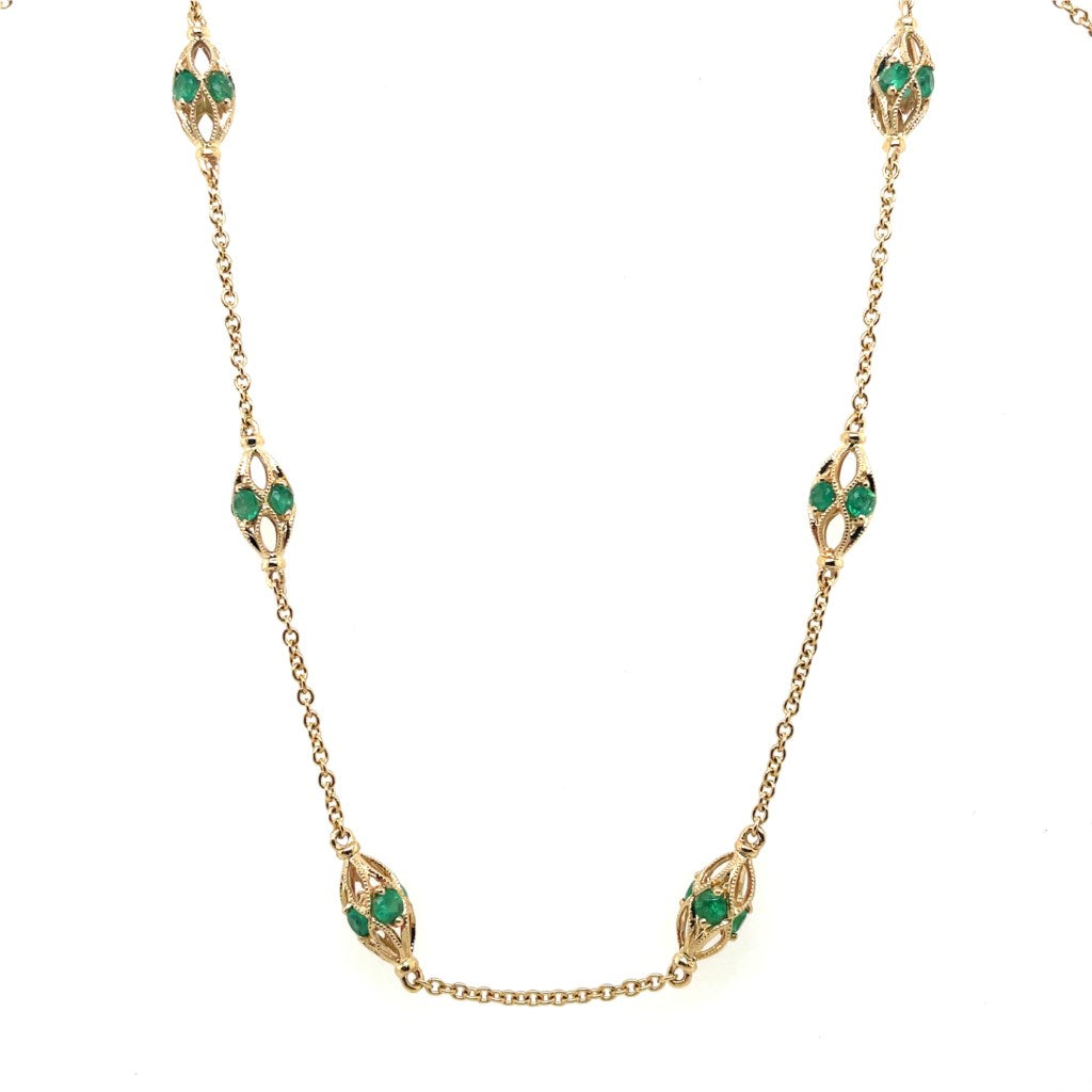 14kt Yellow Gold Emerald Station Necklace