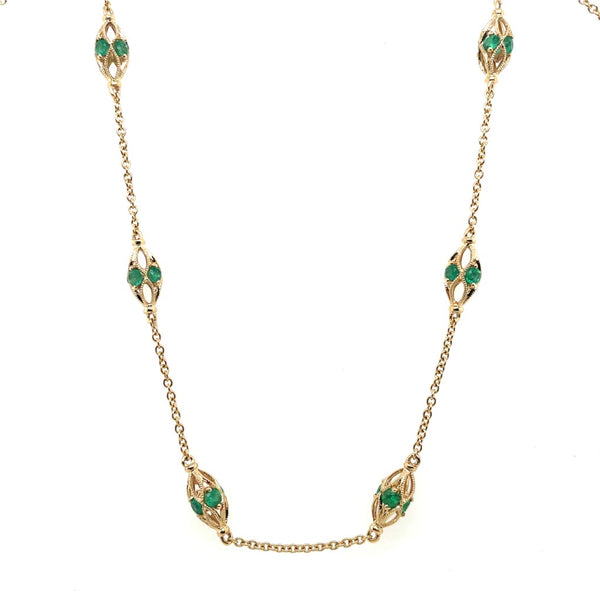 14kt Yellow Gold Emerald Station Necklace