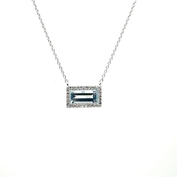 14kt White Gold 0.76Ct Aqua And Dimaond Necklace